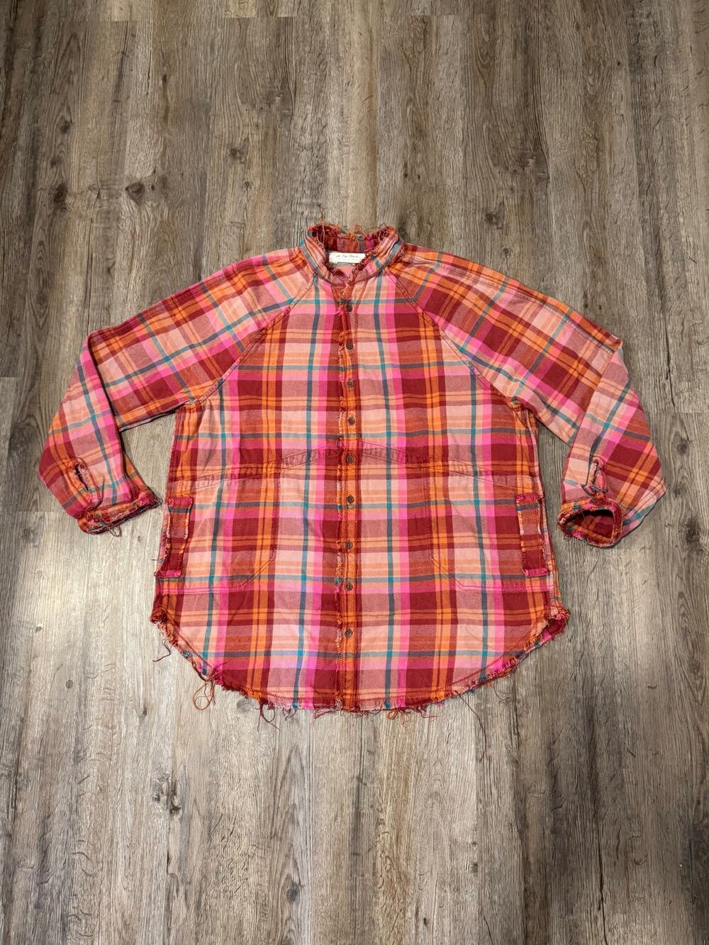 Free People Women's Summer Daydream Plaid Tunic Shirt Size XS